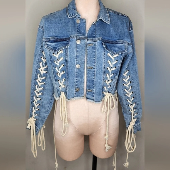 Denim Lace-Up Women's Jacket - Picture 1 of 11